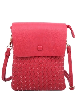Fashion Woven Flapover Crossbody Bag WU113 RED
